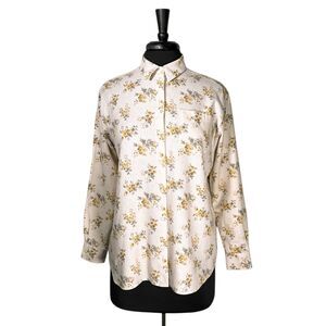 Sezane Women’s Shirt 34 Beige Floral Linen Blend Button Up Long Sleeve Top